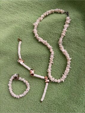 Handmade White Shell Necklace, Bracelet & Anklet Set
